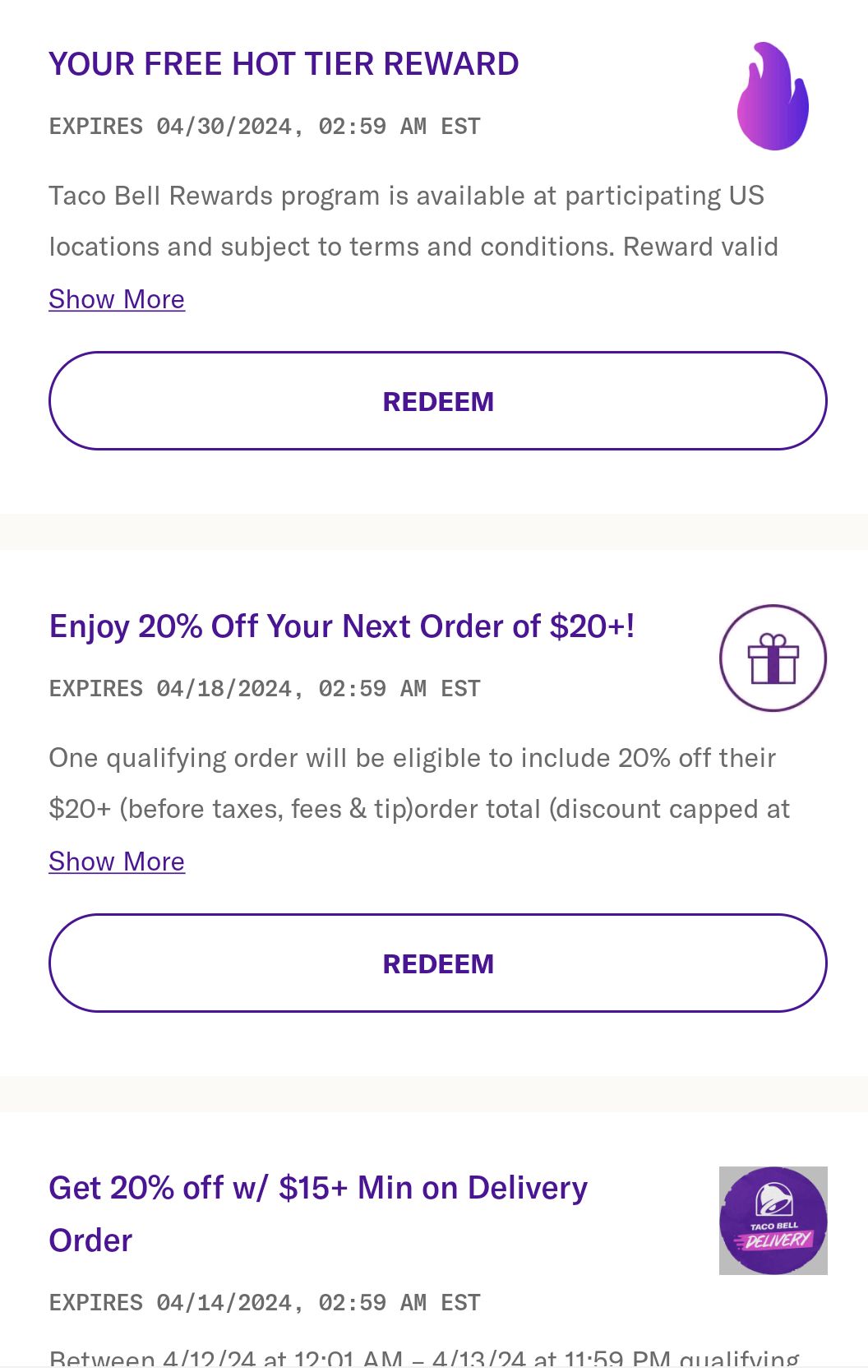 Taco Bell Rewards: 20% Off $20+ Order (YMMV / Targeted "Just For You" Offer) *Max $10 Discount