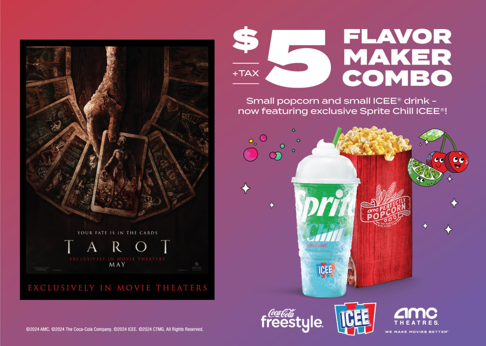 AMC Theatres: $5 Small Popcon & Small ICEE Drink Combo w/ Tarot Movie Ticket Purchase (Student ID Required)