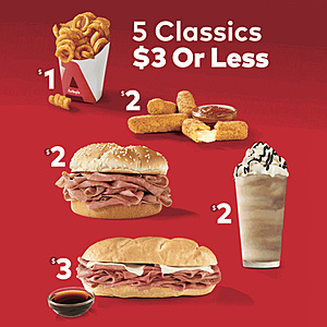 Arby s Classic French Dip Swiss 3 Jamocha Shake 2 Curly Fries