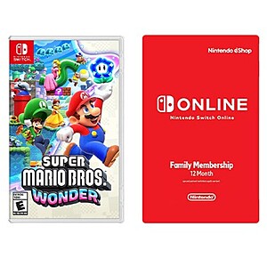 Super Mario Bros. Wonder (Nintendo Switch) + 12-Month Nintendo Switch Online  Family Membership Code for $59.99 + Free Shipping