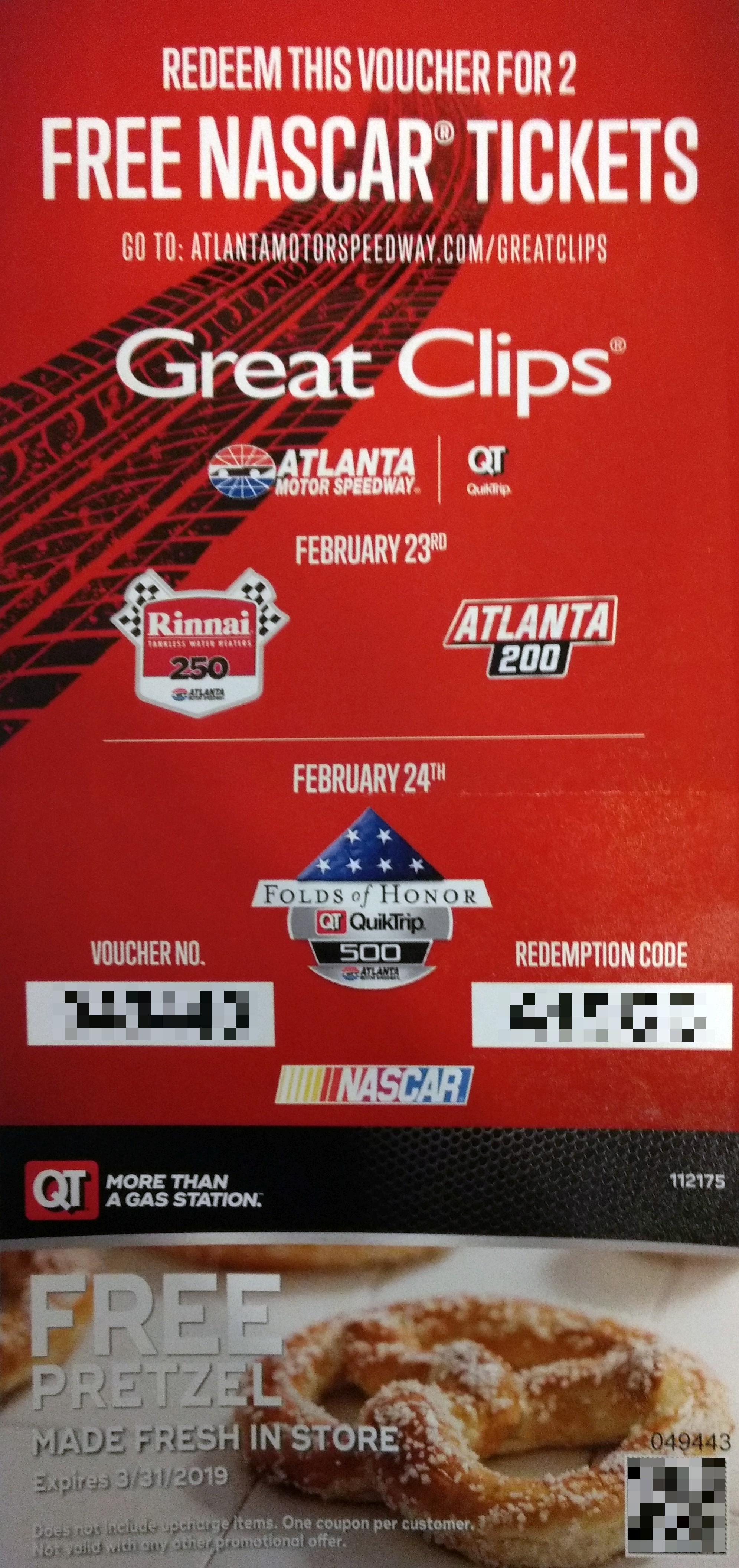 Great Clips Voucher For 2 Free Nascar Atlanta Motor Speedway