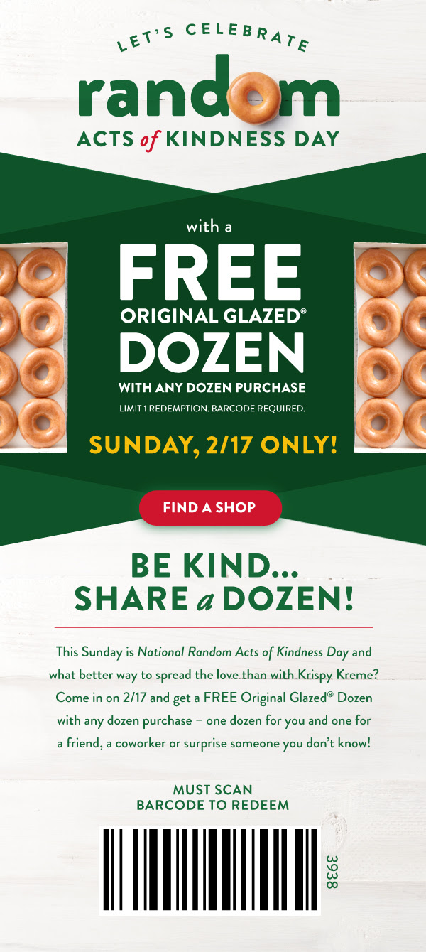 Krispy Kreme Doughnuts Free Original Glazed Dozen W Any