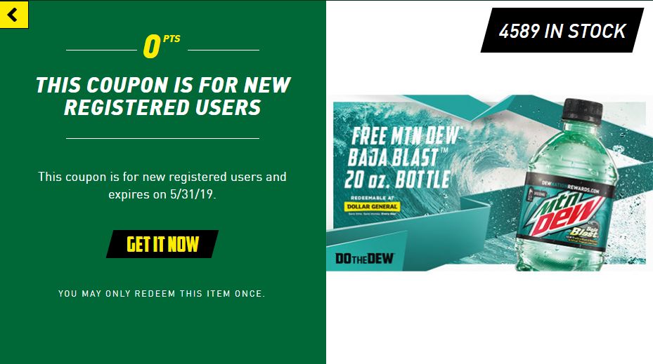 Free 20oz Bottle Of Mtn Dew Baja Blast At Dollar General - 