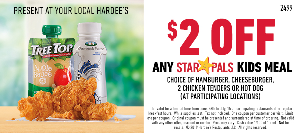 Hardee's: $2 Off Any Star Pals Kids Meals (Expires July 15th)