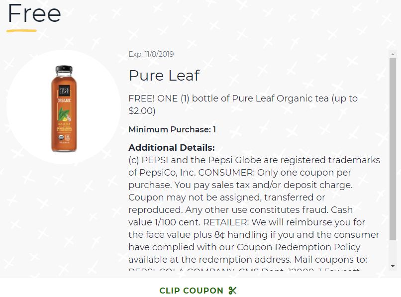 Publix Digital Coupon: Free Bottle of Pure Leaf Organic Tea (up to $2.00)