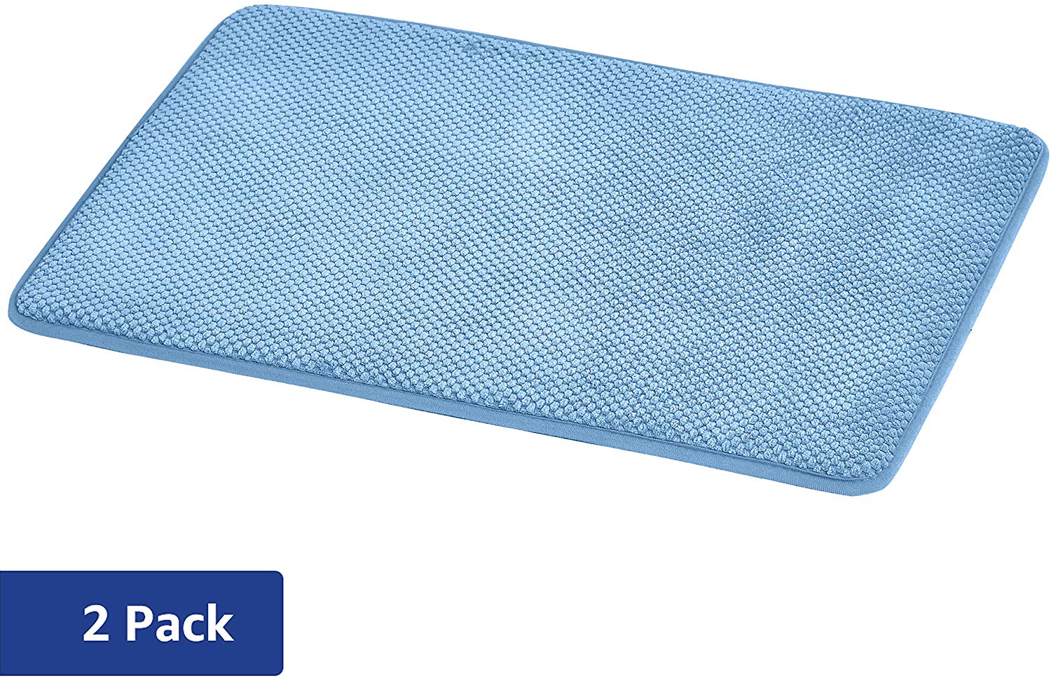 2 Count Amazonbasics 17 X 24 Textured Memory Foam Bath Mat Blue