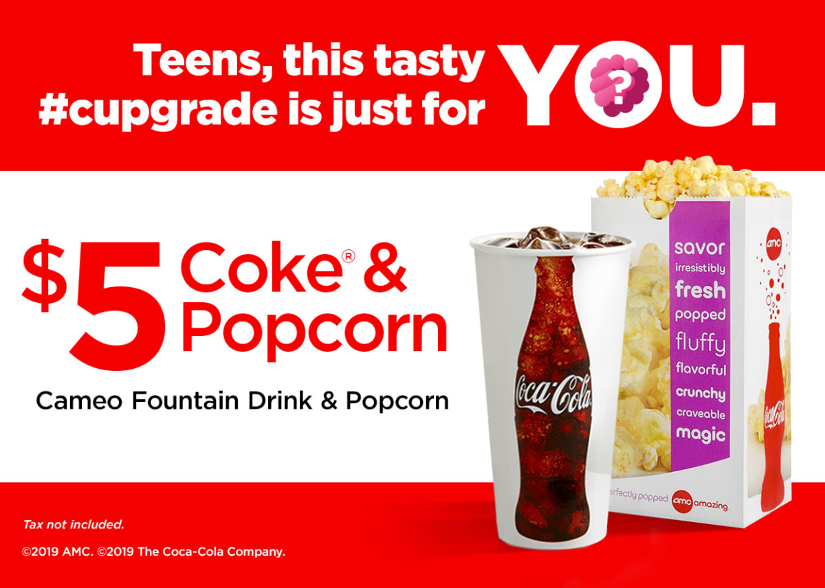 AMC Theatres: $5 Cameo Size Fountain Drink & Popcorn Combo for Teens (Expires 1/12/20)