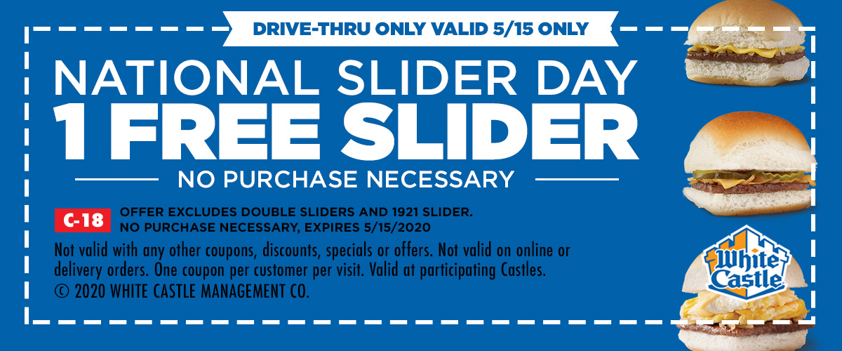 White Castle: Free Slider on 5/15 (National Slider Day) *No Purchase Necessary