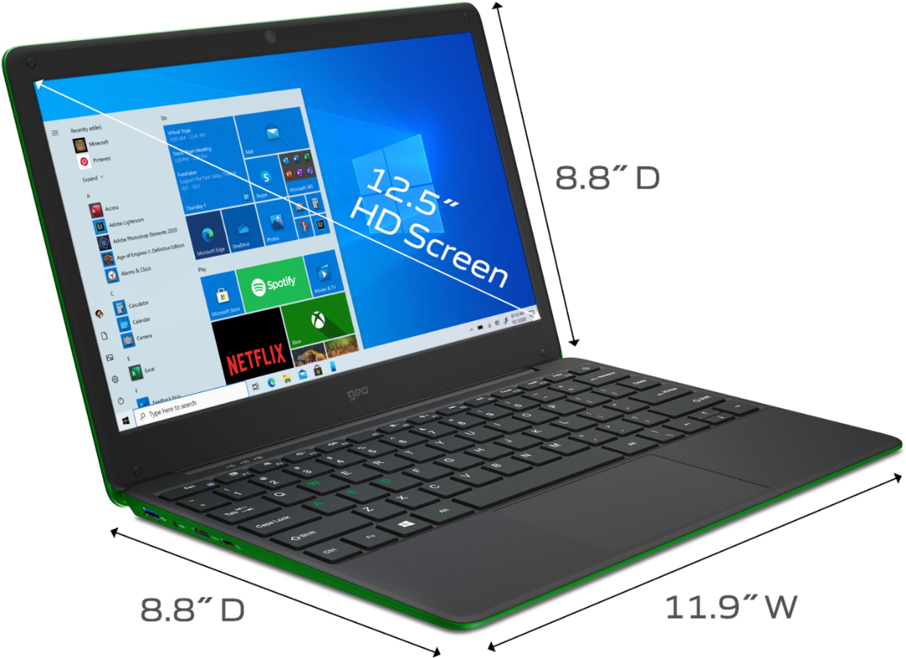Geo - GeoBook 120 Minecraft Edition 12.5-inch HD Laptop - Intel Celeron Quad Core Processor - 4GB Memory - 64GB eMMC - Minecraft Green $129.99