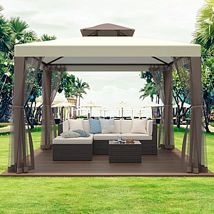 10'x10' Gazebo Outdoor Canopy Tent w/ Curtains (Beige) $95.99 + Free Shipping w/ Walmart+ or on $35+