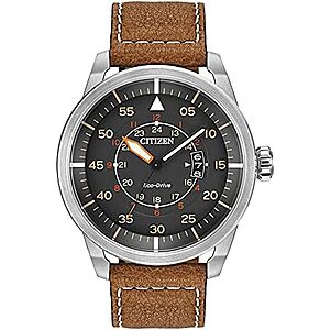 Citizen Eco-Drive Avion 45mm 3-Hand Date Watch With Leather Strap