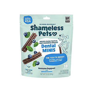 7.2 Oz Shameless Pets Blueberry & Mint Dental Chews for Dogs $3.19 w/ S&S + Free Shipping w/ Prime or on $35+