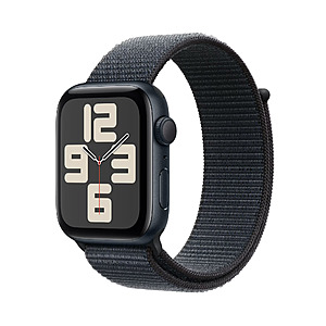 Apple Watch SE (2nd Gen) [GPS 44mm] Smartwatch with Midnight Aluminum Case with Ink Sport Loop $159
