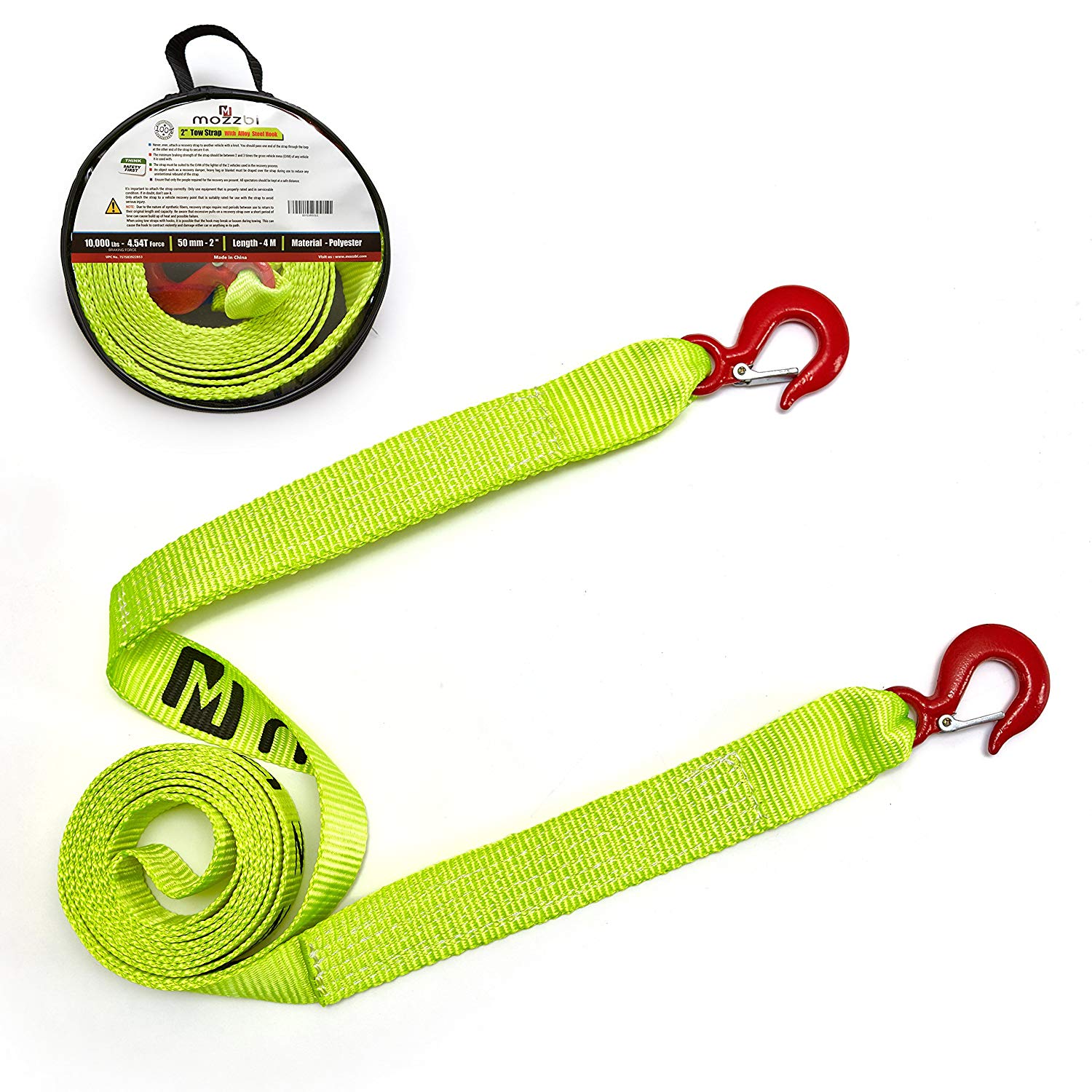 Mozzbi Tow Strap Alloy Latch Hooks - 10K LBS, Breaking Capacity 4.5T, 2" Heavy Duty Vehicle Towing for Car Emergency Rope Highly Strong and Durable Off Road Tree Saver $23.99