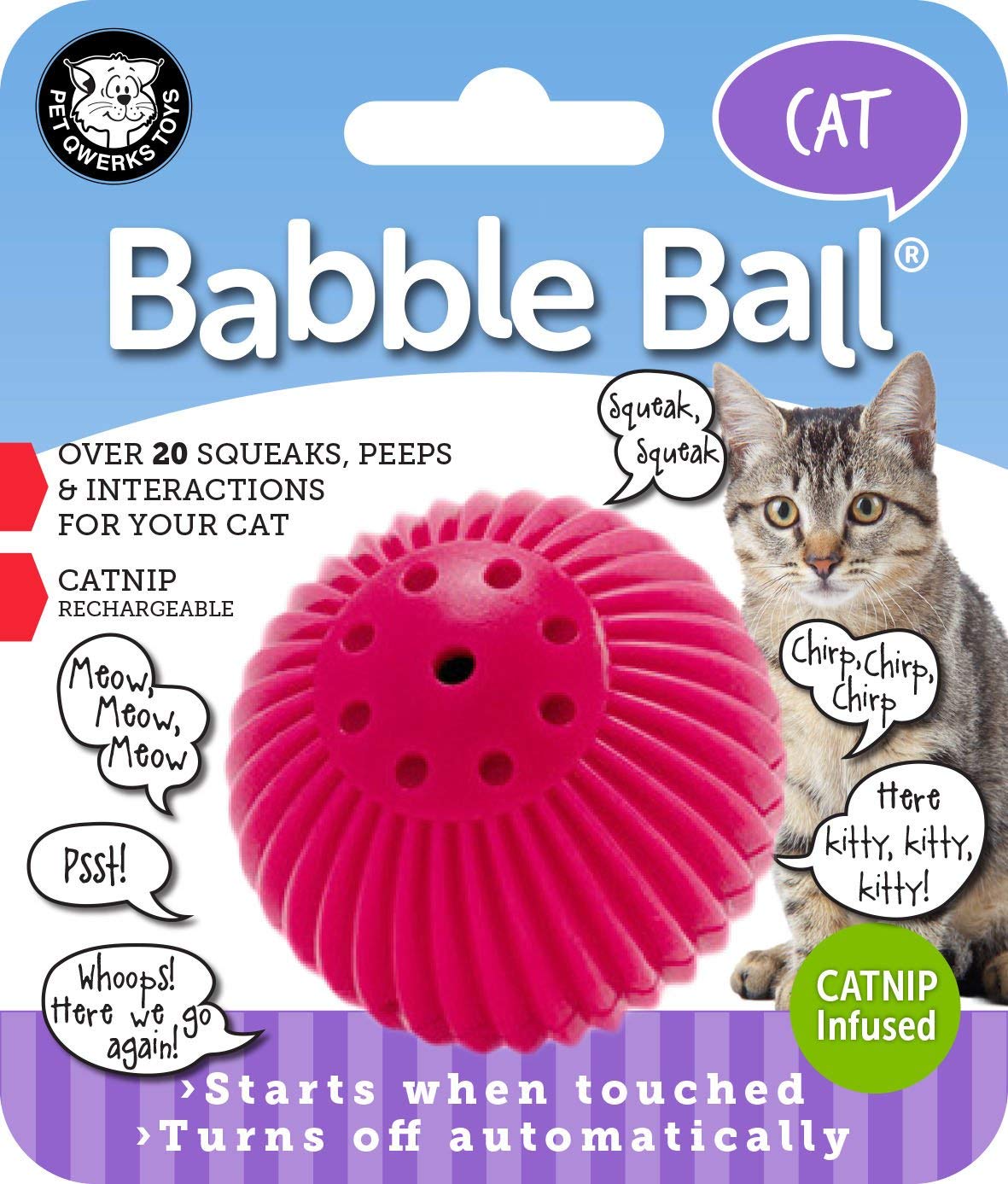 Pet Qwerks Cat Babble Ball With Catnip Infused Interactive Cat Toy
