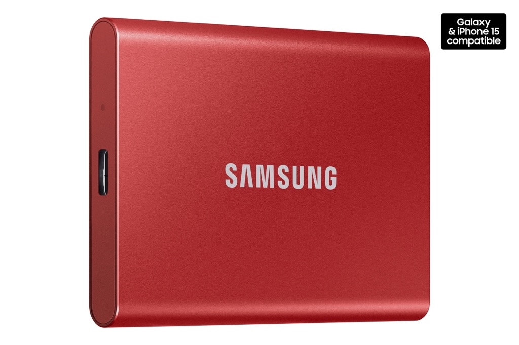 SAMSUNG T7 Portable SSD 500GB Metallic Red, Up-to 1,050MB/s, USB 3.2 Gen2 (MU-PC500R/AM) - $49.98
