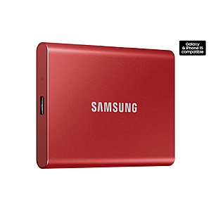 SAMSUNG T7 Portable SSD 500GB Metallic Red, Up-to 1,050MB/s, USB 3.2 Gen2 (MU-PC500R/AM) - $  49.98