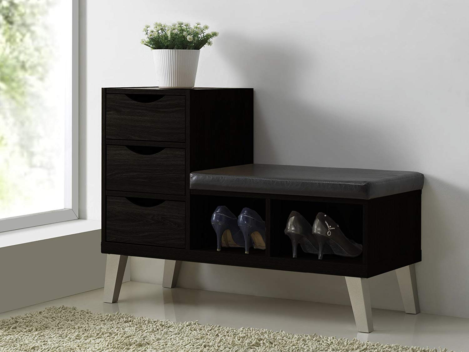 Baxton Studio Arielle Modern Contemporary Wood 3 Drawer Shoe
