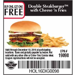 Steak N Shake Coupon: Double Steakburger w/ Cheese &amp; Fries BOGO Free ...