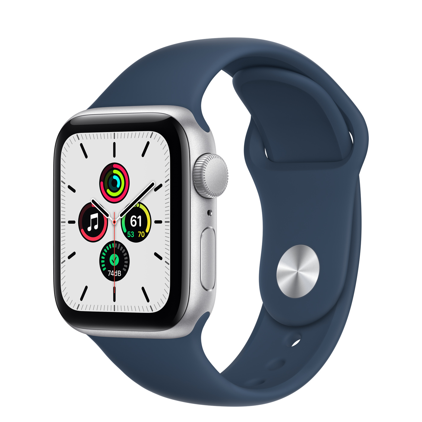 Apple Watch SE GPS, 40mm Silver Aluminum Case with Abyss Blue Sport Band for $219