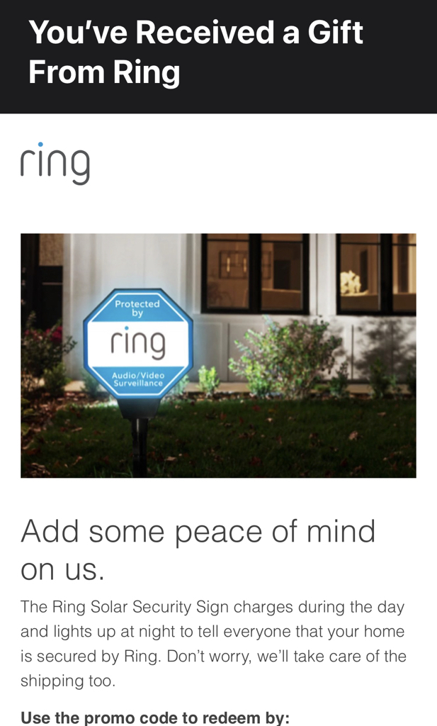 Extreme YMMV - Free Ring Solar Security Sign - $0