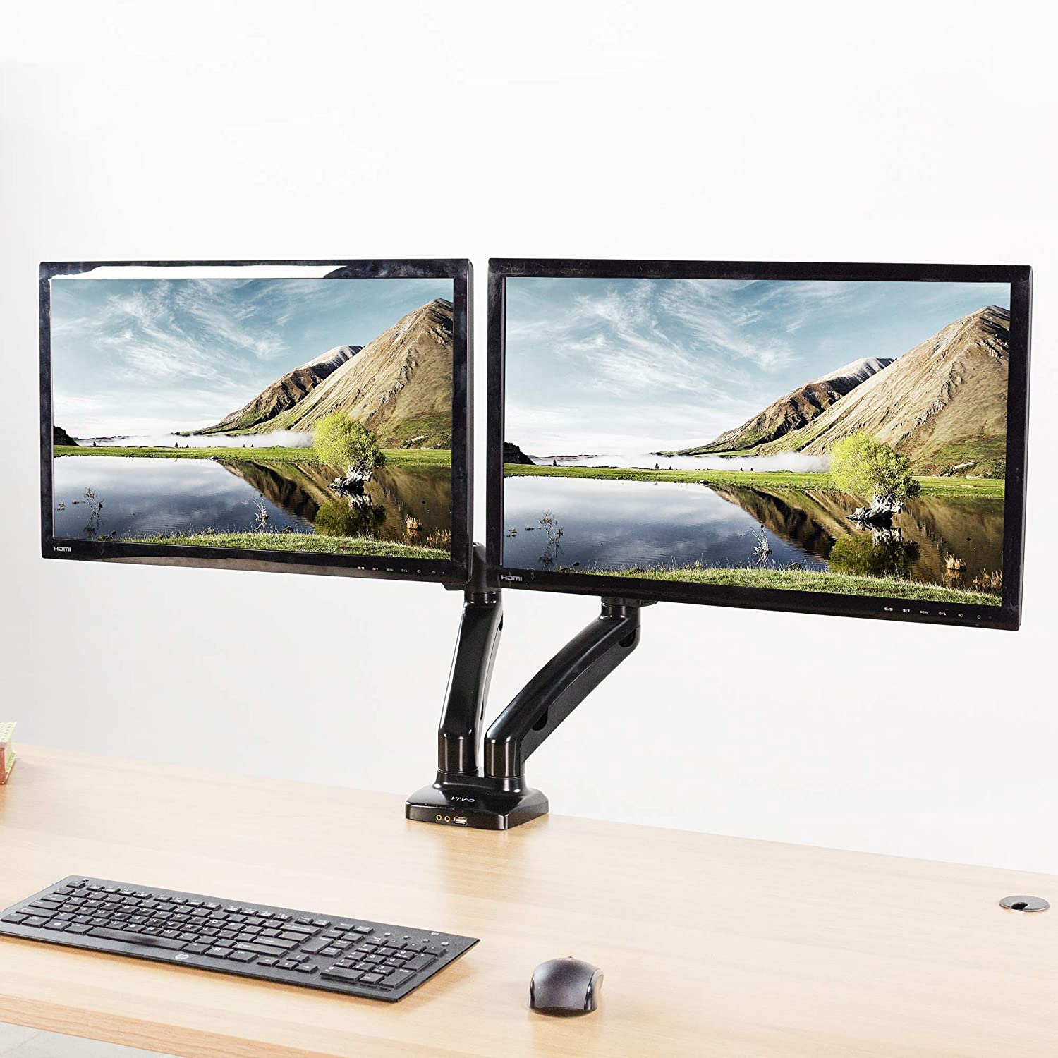 VIVO Dual Arm Monitor Desk Mount Height Adjustable, Tilt, Swivel, Counterbalance Pneumatic Stand | VESA Bracket Arm Fits Most Screens up to 27 inches (STAND-V002O) $39.95
