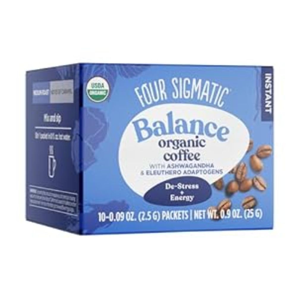 Four Sigmatic Adaptogen Organic Medium Roast Instant Coffee with Ashwagandha, Chaga & Tulsi, Immune Support & Stress Relief, Keto, Multicolored Pack of 10 S&S $8.36 Amazon