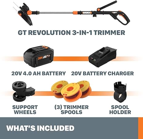 Worx GT Revolution 20V 12" String Trimmer Grass Trimmer/Edger/Mini-Mower, WG170.3 $89.00 Amazon