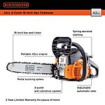 BLACK+DECKER Gas Powered Chainsaw, 16-inch, 42cc, 2-Cycle (BXGCS1642P) $102.79 Amazon