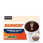 Dunkin' Espresso Style Extra Dark Roast Coffee, 60 Keurig K-Cup Pods $25.89  w/ S&amp;S Amazon