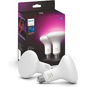 Philips Hue BR30 85W White & Color Ambience Smart LED Light Bulbs (2-Pack) - $57.95