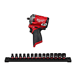 Milwaukee M12 FUEL Stubby 3/8 in. Impact Wrench W/ 3/8 in. Drive Metric Impact Socket Set and Free 2.5Ah battery pack - $209.97