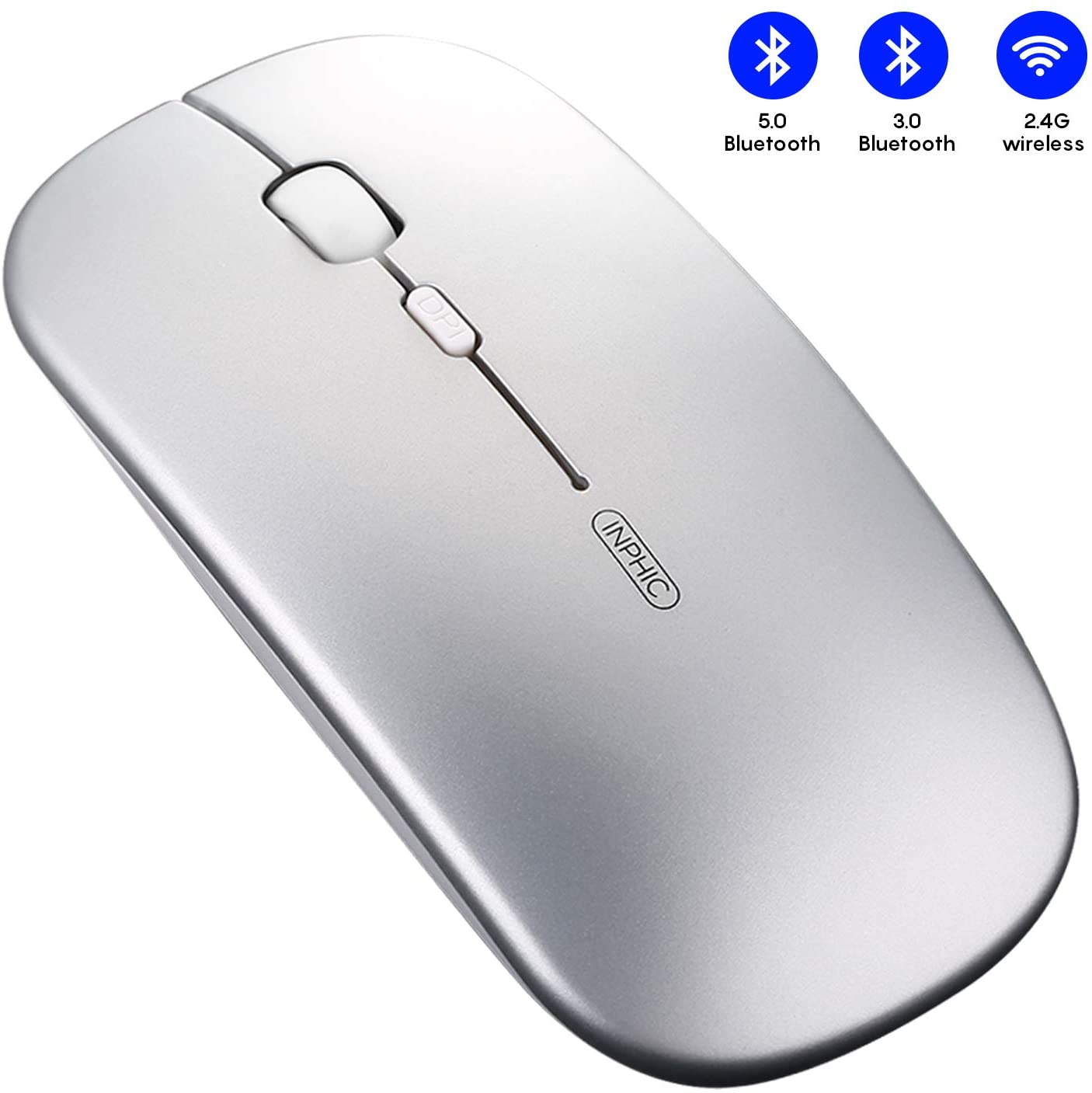 Tri-Mode Slim Silent Rechargeable Bluetooth Wireless Mouse (Bluetooth 5.0/3.0+ 2.4G Receiver) $8.63