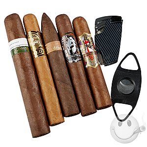 Cigar Starter Kit: Five good cigars, guillotine cutter and butane torch for $10 + shipping YMMV