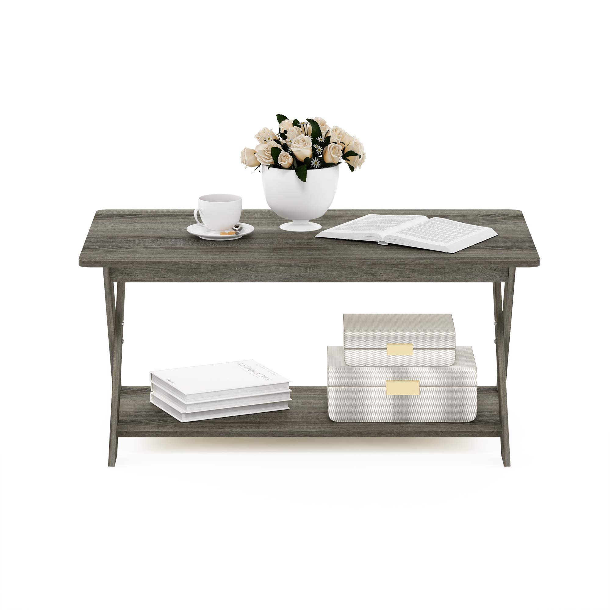 Furinno Modern Simplistic Criss-Crossed Coffee Table, 35.4 in x 19.6 in x 16 in, French Oak Grey $26.32