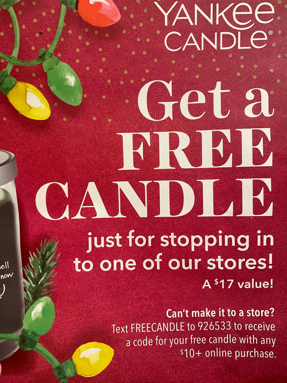 Free Yankee Candle with 10 purchase