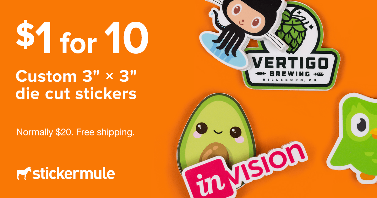 10x Custom 3" × 3" die cut stickers for $1 +Free shipping