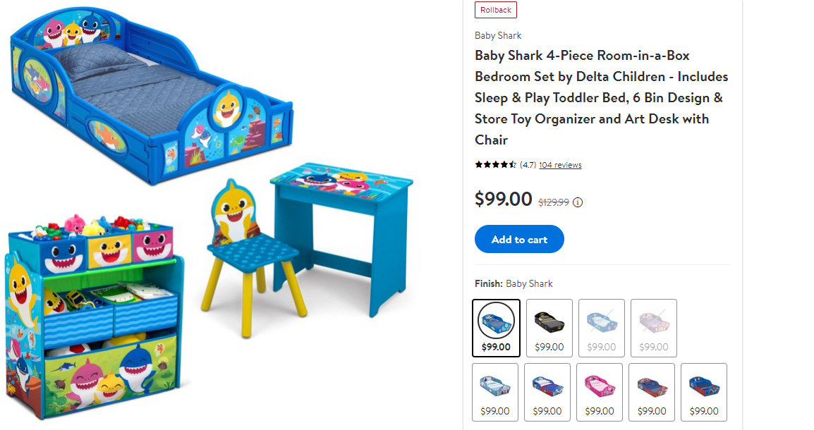 Baby Shark 4-Piece Room-in-a-Box Bedroom Set by Delta Children $99