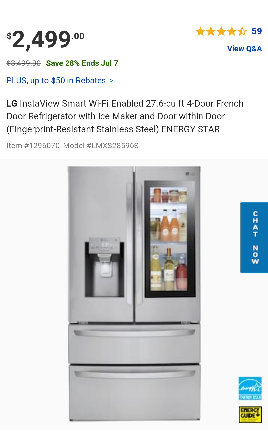 Ymmv Lg Instaview Smart Wi Fi Enabled 27 6 Cu Ft 4 Door French Door Refrigerator With