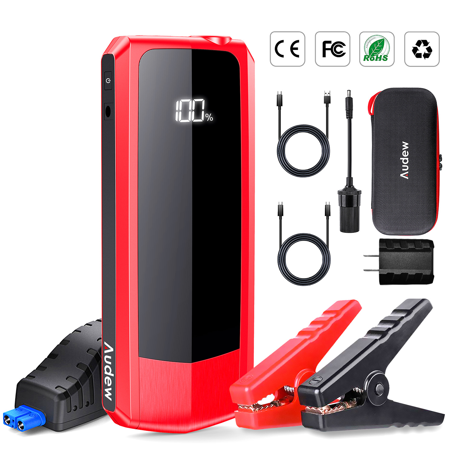 Audew 2000A Peak 20000mAh Car Jump Starter for All Gas Engines or Up To 8.5L Diesel Engines with LCD Power Display $67.65