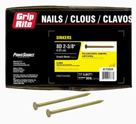 50LB sinker coated 8D nails for $6! YMMV UPDATE!! 30LB 16d 3-1/2" exterior galv for $20!