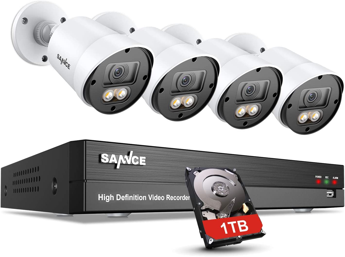 SANNCE 8CH 5MP-N DVR and 4x 2.0 MP Outdoor CCTV Camera with 2 x 3500K Warm Spotlight LED & 1TB, Color Night Vision $136.64 + Free Shipping