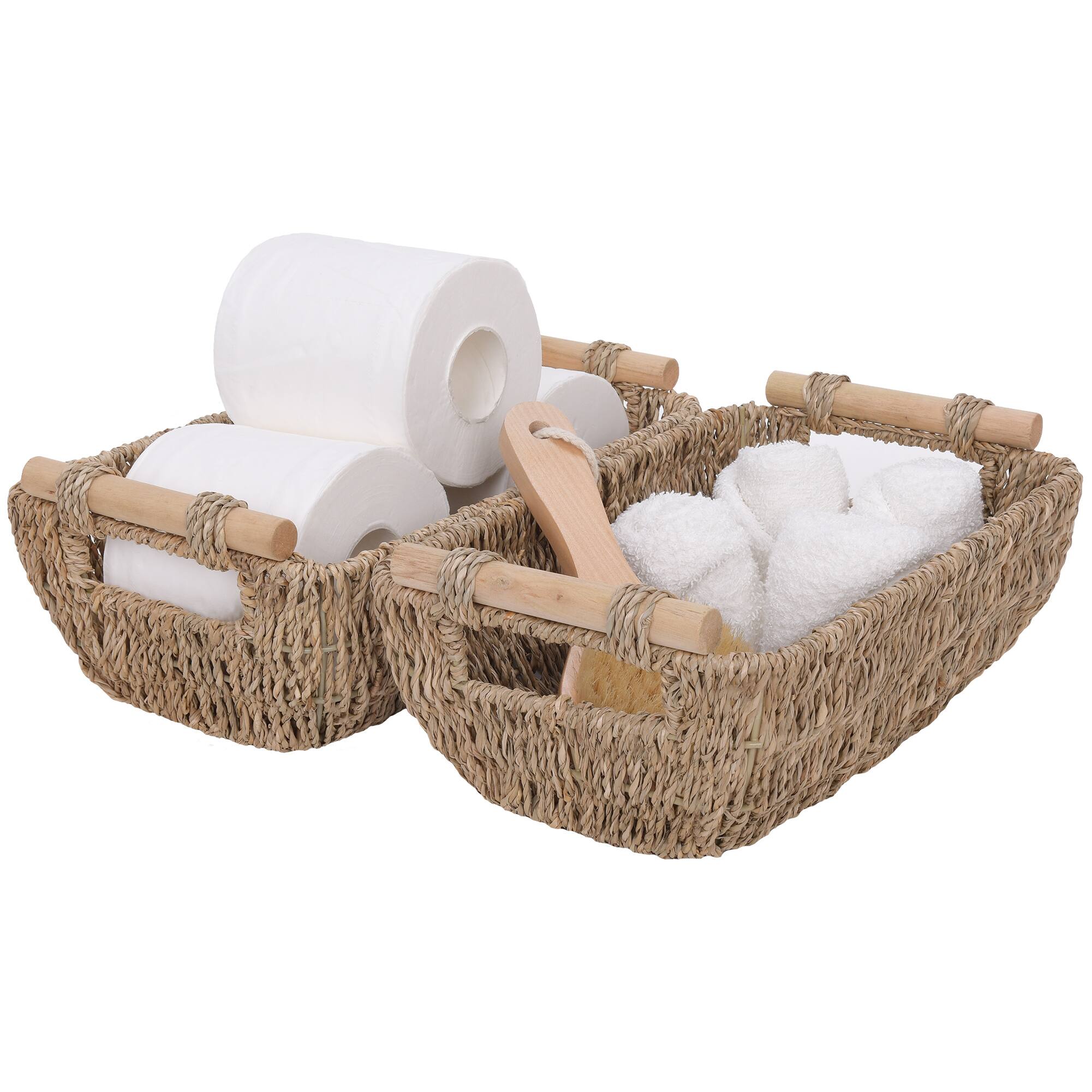StorageWorks Hand-Woven Small Seagrass Storage Baskets with Wooden Handles, 12" x 7.2" x 4.3", 2-Pack, $18.19 + Free Shipping