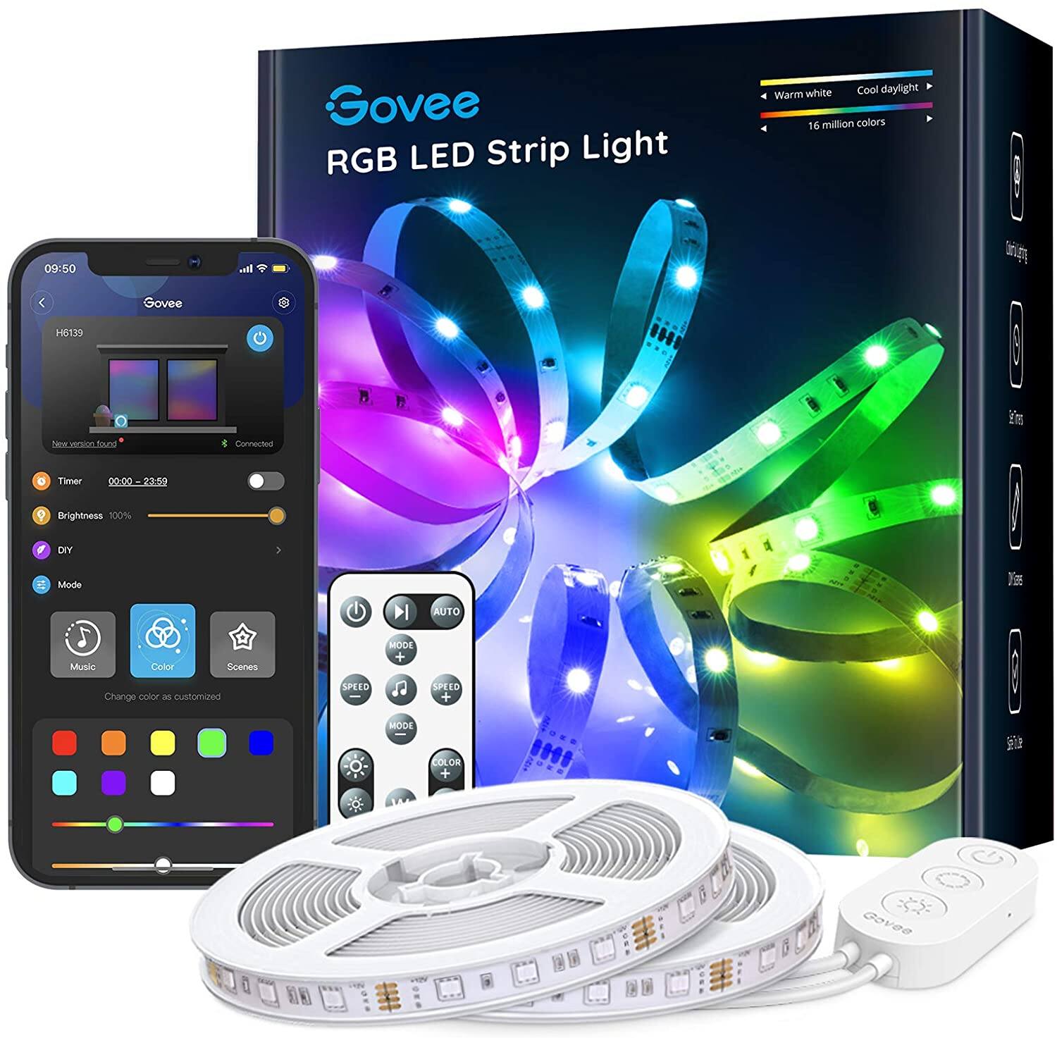 Govee 32.8ft Bluetooth Color Changing LED Strip Lights, with App Control, Remote, Control Box, 64 Scenes and Music Sync  - $18.69 + Free Shipping w/ Prime or Orders $25+