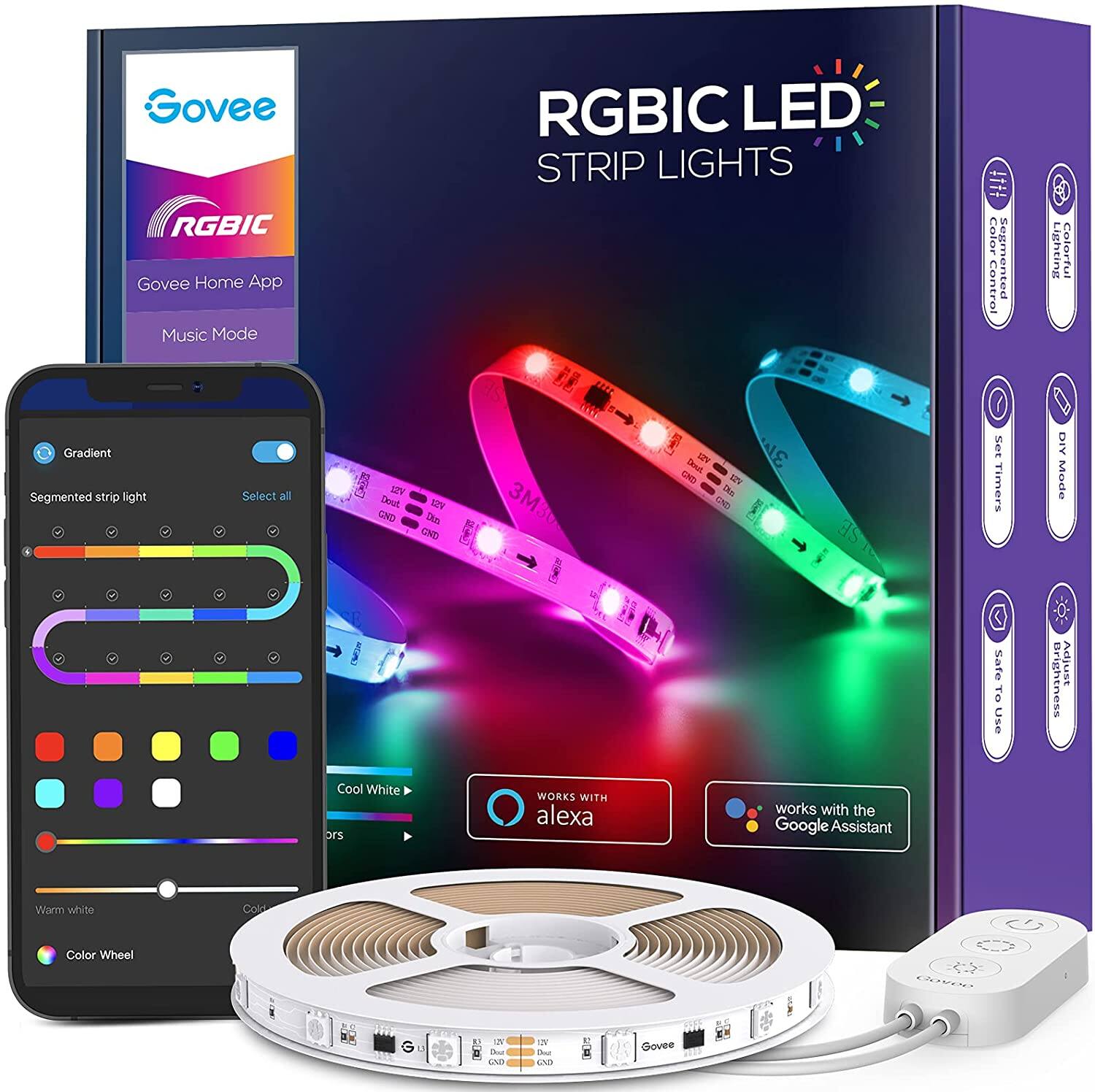Govee RGBIC Alexa LED Strip Lights, Smart Segmented Color Control, WiFi, App LED Lights Work with Alexa and Google Assistant, Music Sync, 16.4ft - $22.39 + Free Shipping