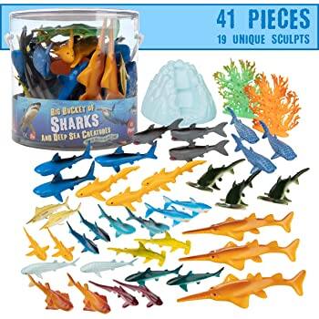 SCS Direct Deep Sea Fake Fish Toys Action Figure Bucket - 41 Piece Playset $9.98 + FS for Prime Members