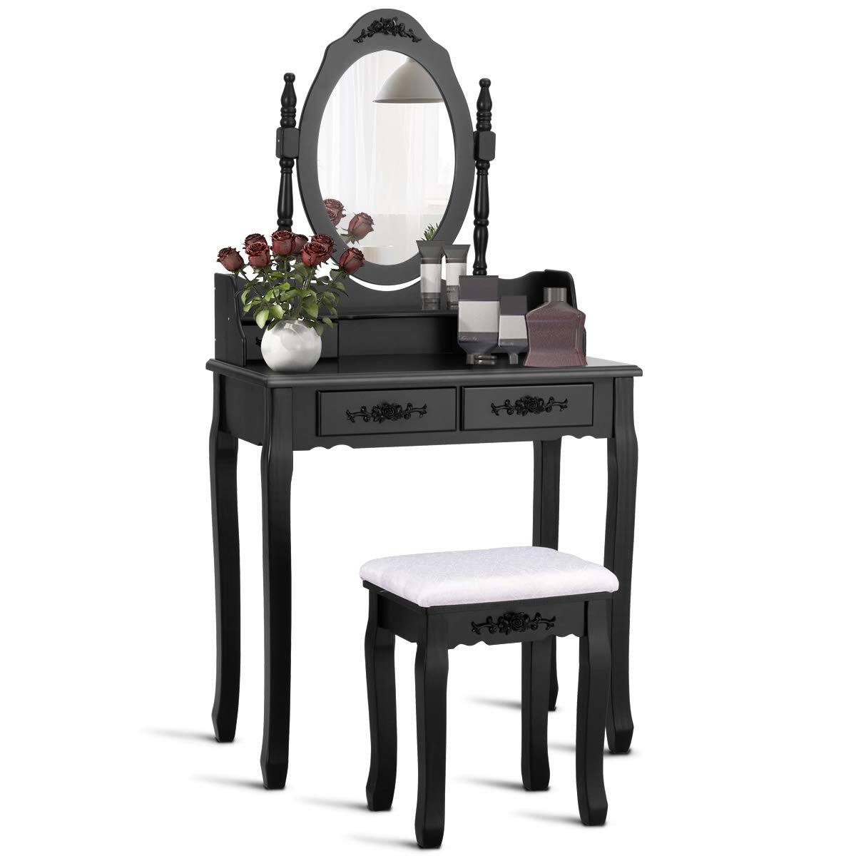Giantex Vanity Set With Oval Mirror And 4 Drawers Makeup Dressing Table With Cushioned Stool 135 99