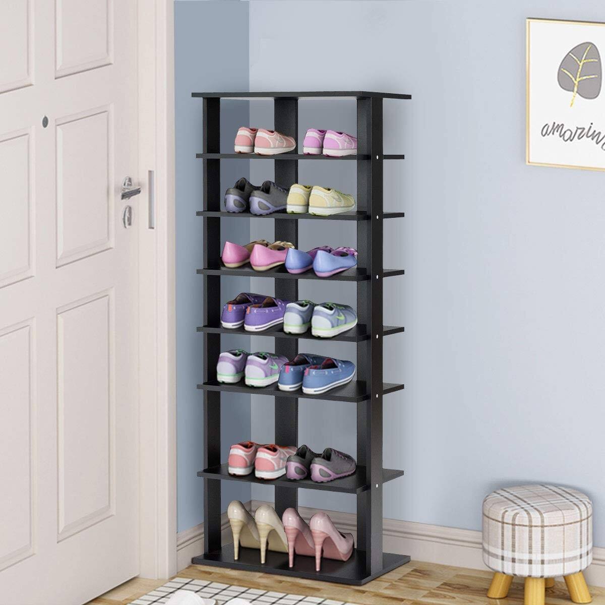 Costway 7 Tier Dual 14 Pair Shoe Rack Free Standing Concise Shelves Storage 62 95