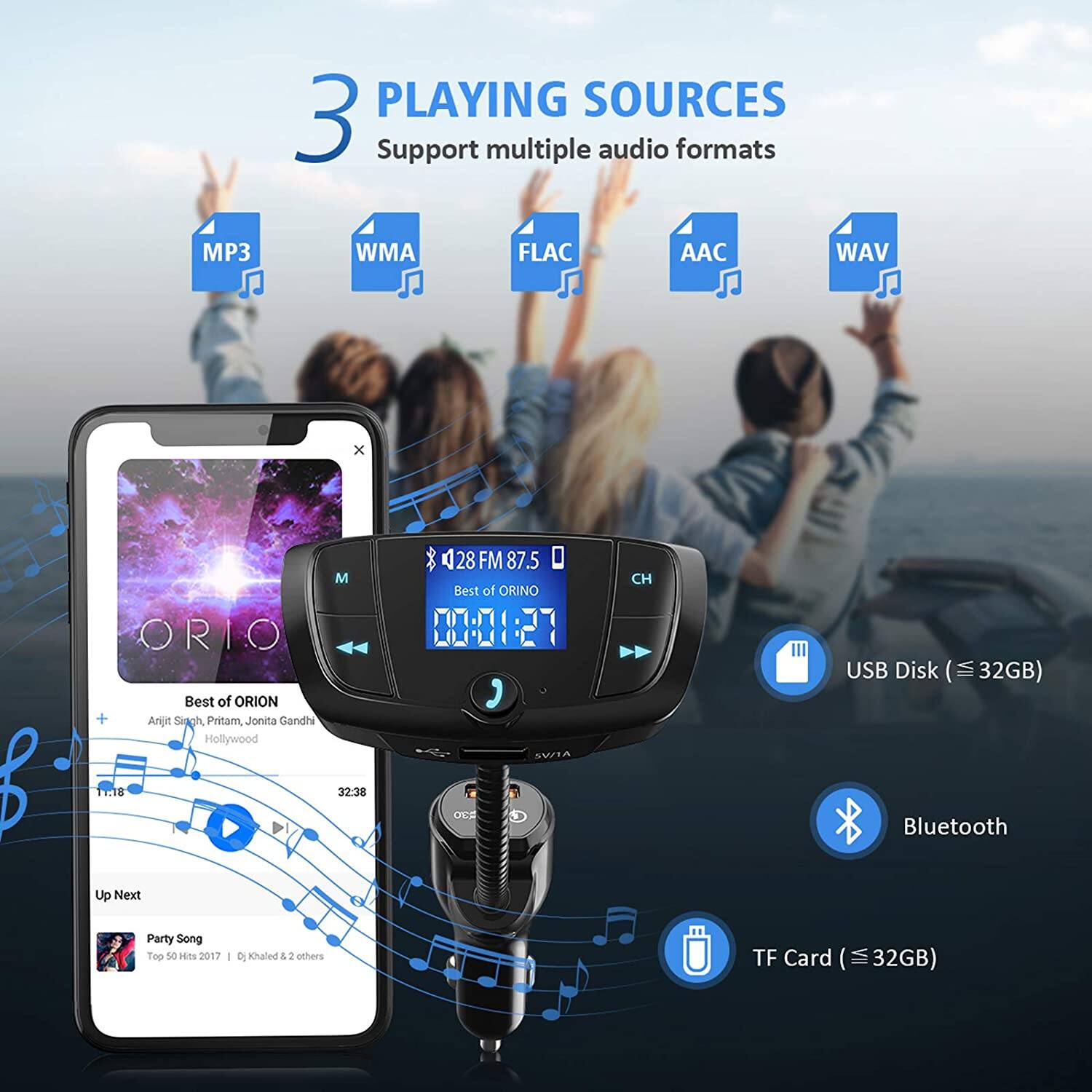 VicTsing Bluetooth FM Transmitter + MP3 Player w/ Dual USB Ports (1x QC 3.0) $7.99 + FS w/ Prime or Orders $25+