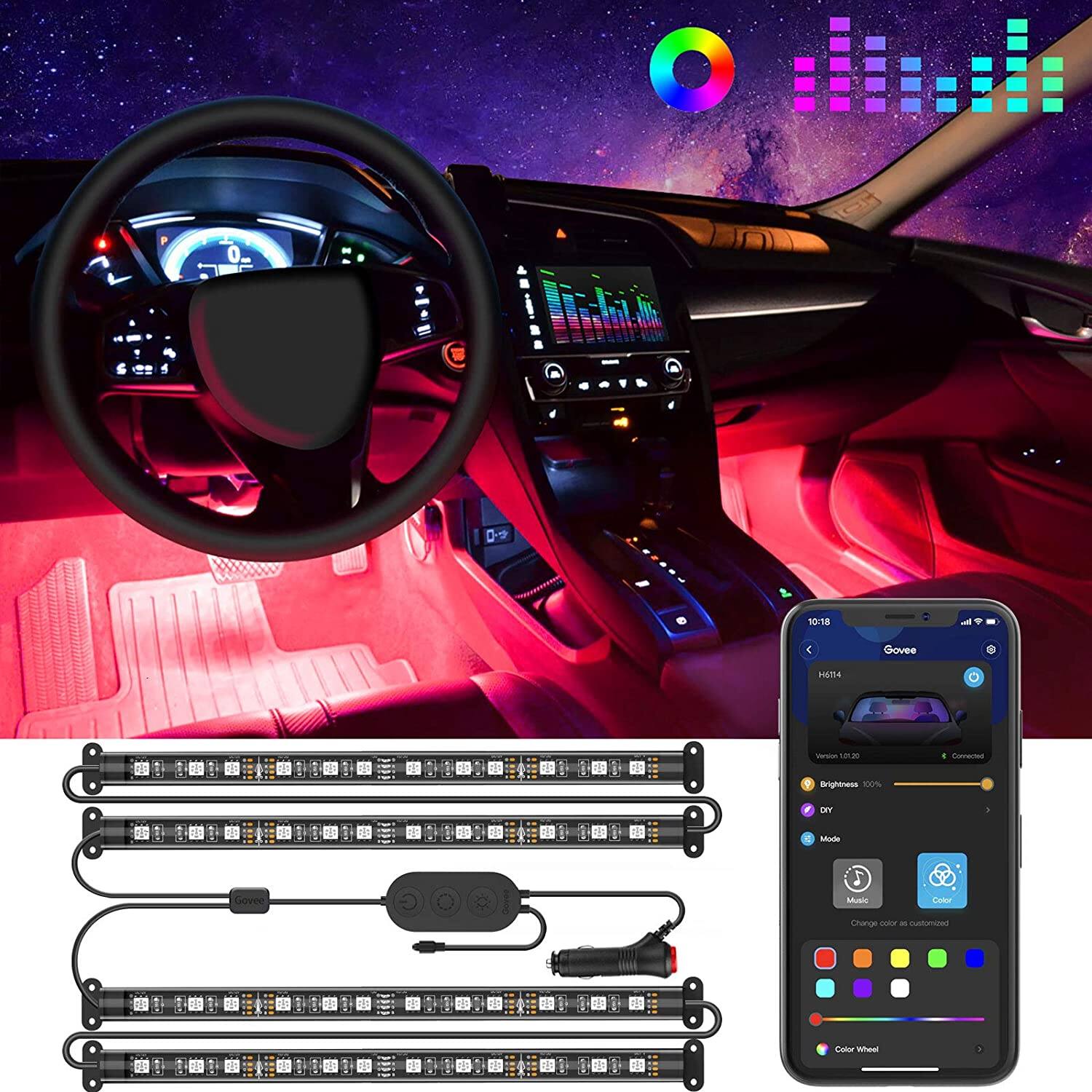 Govee Smart Interior Car Lights w/ APP Control - $13.99 + FS w/ Prime or Orders $25+
